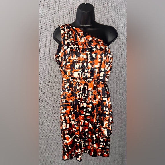 Banana Republic One Shoulder Satiny Bright Fun Abstract Dress Size 4 - Picture 1 of 8
